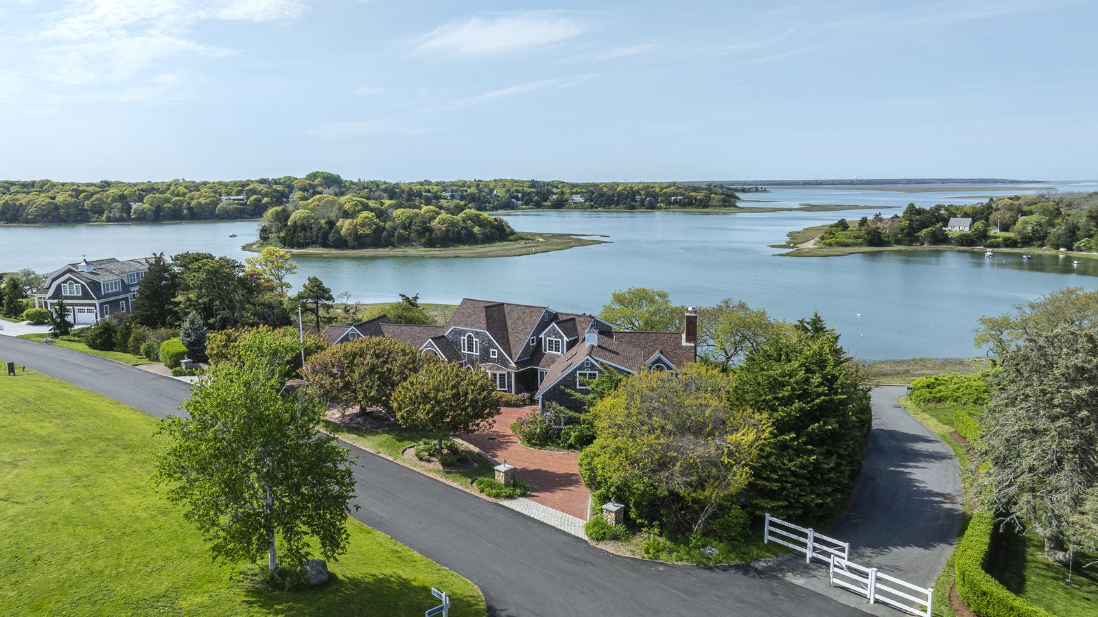 Aerial panorama of a waterfront estate