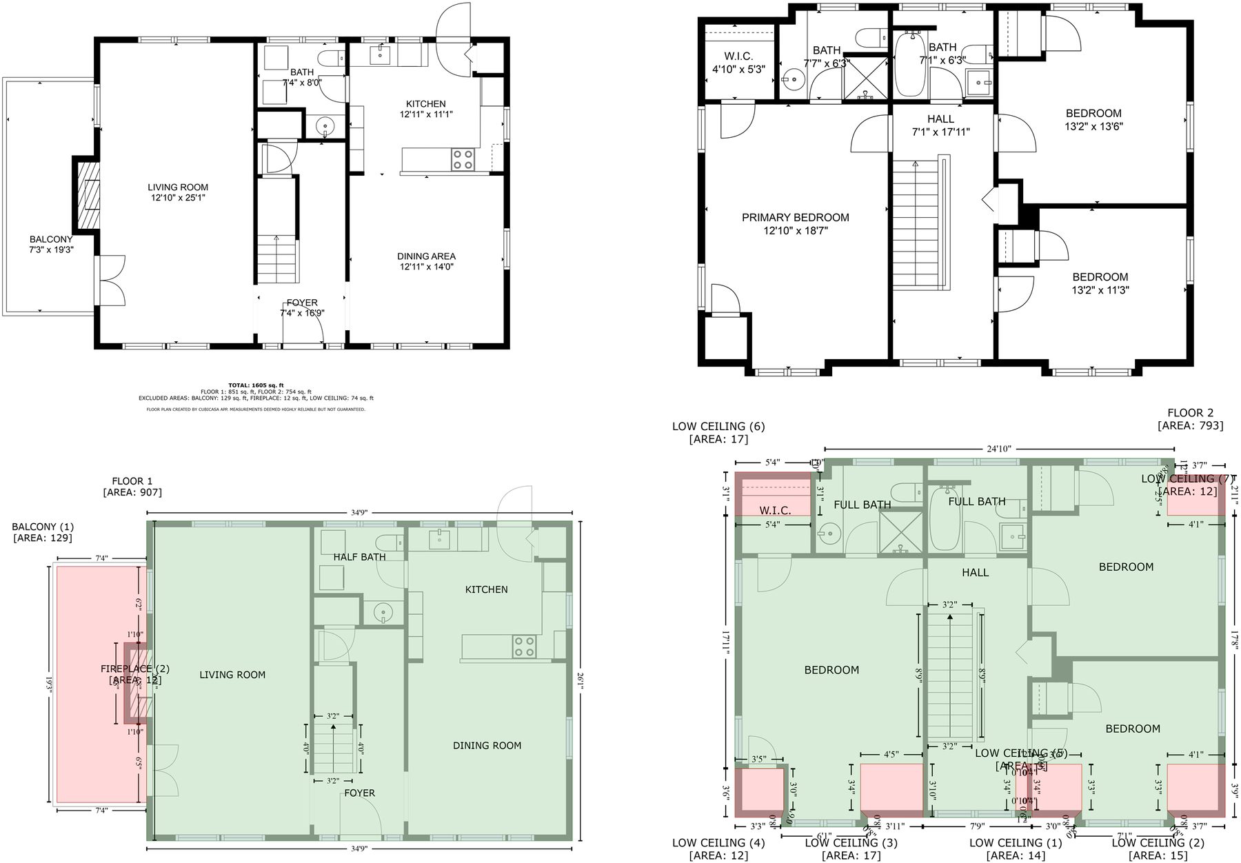 Sample 2D and measured floor plans of a two-story property