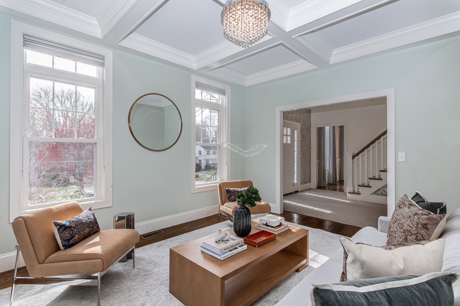 Living room with coffered ceiling